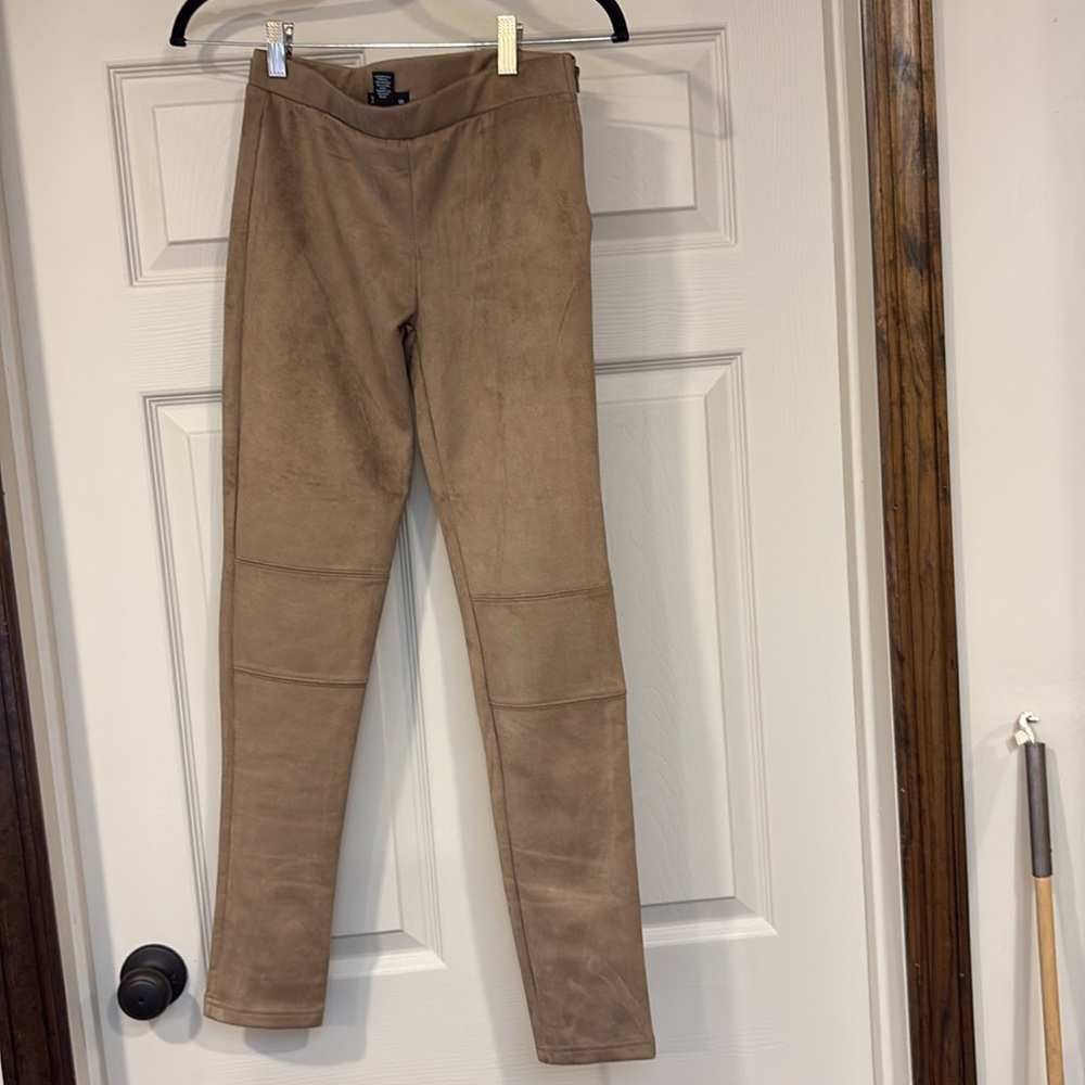 Midrise camel faux suede skinny leggings pants